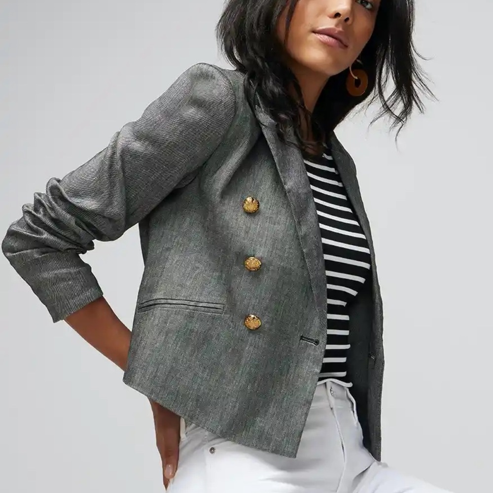 WHBM CROPPED LINEN STUDIO BLAZER